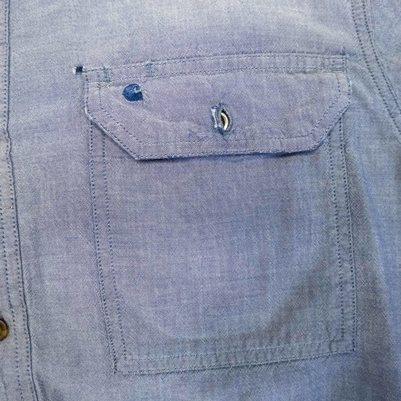 CARHARTT Mens Large Blue Button-up Short Sleeve Work Shirt Pocket workwear - Picture 3 of 11